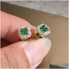 Eternity Green Cz Orecchino a bottone per le donne Colore oro Lusso Sposa Orecchini da sposa Eleganti accessori per l'orecchio Gioielli per feste Dhgarden Otjcv