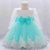 Robes de fille née à manches longues bébé fête de mariage dentelle gros nœud infantile 1er anniversaire princesse robe de baptême