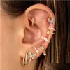 Pendientes de aro de mariposa de circonia de cristal de acero inoxidable para mujer, colgante pequeño, pendiente de gota de agua, joya perforadora Dhgarden Otv0P