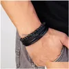 Mode Mutilayer Lederarmband für Männer Charme Edelstahl Magnetverschluss Wrap Armreif Dhgarden Otrjn