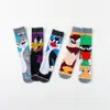 Calcetines de vestir para hombre Dibujos animados Anime Arte Animales Tema Calcetines Algodón Casual Gris Conejo Negro Gato gordo Calcetines de gato enojado Hombres Mujeres 5 estilos