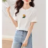 Kvinnors T -skjortor Vimly Flowers Turf Embroidery Summer Shirt for Women Girls 2023 Simple Tee Casual Loose Short Sleeve Cotton Tops