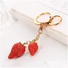 Keychains Lanyards Keychains 5 PCS 2021 Söt emalj Red Plant Stberry Keychain Creative Gift Women Bag Charms Key Chains Rings Buck Dhjir