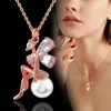 Pendentif Colliers LEEKER tendance cubique zircone perles ange fille chaînes avec pendentifs couleur or Rose collier pour femmes bijoux LK3