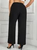 Calças pretas plus size para mulheres botão de cintura alta em linha reta tornozelo comprimento calças elegante moda comute escritório senhora roupas