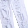 Men's Jeans Men's White Jeans Fashion Hip Hop Ripped Skinny Men Denim Trousers Slim Fit Stretch Distressed Zip Men Jean Pants High QualityL231011