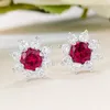 Charm Sunflower Ruby Diamond Dangle Earring 100% Real 925 Sterling Silver Wedding Drop Earrings for Women Bridal Jewelry Gift