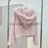 Frauen Pelz Faux Pelz Echt Kaninchen Fell Kapuze Mantel Lange Hülse Frauen Casual Lose Gestrickte Echte Pelz Jacke Mit Kapuze weibliche Natürliche Pelz Outwear J231012