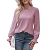 Camicette da donna Camicia da donna Elegante ufficio Tinta unita Manica lunga Donna Top Moda Colletto rialzato con volant Monopetto Causale Semplice 11