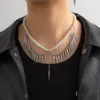 Pendanthalsband Punk Pearl Beads Chain Spikes Cross Necklace Men Hiphop Layered Rostly Steel Choker Set 2023 Fashion Jewelry 231012