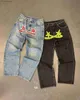 Jeans voor heren PROTECT Y2k Nieuwe Hip Hop Cross Star Print Jeans Gothic Retro Baggy Blauw Zwart Heren Denim Broek Punk Rechte Broek StreetwearL231011