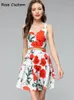 Robes de travail Rouge RoosaRosee Sexy Dos Nu Élégant Imprimé Floral Court Sangle Mini Jupe Casual Twinset Resort Costumes 2023 Printemps Été Ensembles