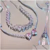 Sweet Pink Heart Zircon Choker Halsband för kvinnor Girls Elegant Crystal Wedding Party Chain Collares Smycken Dhgarden Ottnv