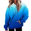 Women's Hoodies Women Fall Winter Hoodie Color Matching Gradient Hooded Loose Thick Soft Warm Long Sleeve Elastic Cuff Patch Pocket Mid Le