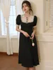 Women's Sleepwear French Hepburn Nightgown For Women Summer Silk Nightgowns Ruffles Black Dress Sexy Lace Victorian Pajamas Homewear