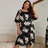 Dames Nachtkleding Dames Print Bloem Nachthemd Badjas Nachtjapon Zomer Los Informeel Zijde Satijn Homewear Grote maten 3XL 4XL 5XL