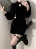 Casual Jurken Herfst Zwart Franse Vintage Mini Jurk Vrouwen Elegant Party Hollow Out Chic Vrouwelijke Koreaanse Stijl Lange Mouw Sexy 2023