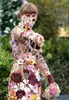 Robes de soirée Robe de broderie imprimée Femme Mimi Floral Manches longues Soirée Vêtements élégants Luxe Fleurs 3D