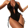 Women's Swimwear Summer Ladies Solid Swimsuit V Neck Lace Up Sexy Hollow High Waist Bikini One Piece Fashion Beach Holiday Biquinis 2023