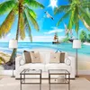 Sfondi HD Summer Sunshine Beach Coconut Tree Seascape Murale personalizzato Decorazioni per la casa Carta da parati per camera da letto con carta da parati 3D a occhio nudo