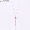 Pendant Necklaces Hamsa Hand Zircon Copper Stainless Steel Tassel Necklace Women Rose Gold Color Statement Jewelry Colar NC32S02