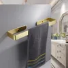 Towel Racks Golden Bathroom Towel Holder Rack Bar Kitchen Roll Paper Hand Towel Hanger Self Adhesive Storage Shelf Home Organizer No Drill 231012