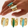 Cluster Rings Butterfly Pattern Stainless Steel For Women Vintage Turquoise Wide Open Adjustable Gold Plated Jewelry Gifts