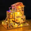 Doll House Accessories Diy Wood Kit Miniature With Furniture Light Princess Casa Big Villa Dollhouse Model Toys For Girls Xmas Gifts 231012