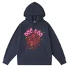 röd grafisk hoodie mönster tröja vintage streetwear tröja hög kvalitet skumtryck spindel web grafisk rosa tröjor kvinnor modekläder hoodie bomull bomull