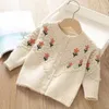 Vest Meisjes Gebreide Jas Babykleding Meisje Lange Mouw Gebreide Baby Herfst Prinses Bloem Borduren Trui 231012