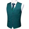 Men's Vests Barry Wang Mens Teal Blue Solid Waistcoat Blend Tailored Collar V-neck 3 Pocket Check Suit Vest Tie Set Formal Le247h