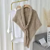 Shawls Holifeni Winter Large Solid Triangle Scarf Ponchos Women Knitted Capes Tippet Office Warm Shawl Wraps BeltLock Shrug Szalik 231012