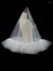 Bridal Veils Luxury Wedding Accessories 2023 Layers Ruffle White Romantic Brusher Veil Cover Face Bride Cathedral Drop