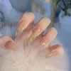 False Nails Fresh And Simple Style Nail Art Stickers Long Ice Transparent Green Halo Removable Wear Clips