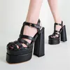Sandaler 2024 Sexiga kvinnor Tjock Sole Platform Pumpar T-rap Chunky High Heel Dress Shoes Woman Big Size 42 Gladiator Sandal