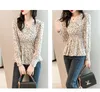 Kvinnor BLOUSES Women Puff Sleeve Vintage Floral Slim Design Harajuuku Casual Trendy Elegant Ladies Spring Sexy Pullover Tops A532