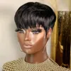 Perucas sintéticas naturais curto bob pixie corte perucas para mulheres negras em linha reta cabelo humano colorido com franja sem cola natural cabelo brasileiro allure 231012