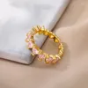 Klusterringar rosa zirkonhjärta för kvinnor rostfritt stål justerbar vigselring kvinnliga estetiska par smycken present bague femme