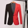 Erkekler Suits Patchwork kontrast renk takım elbise erkekler ceket ince fit yaka ile uzun kollu