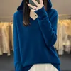 Kvinnors tröjor Autumnwinter 100% Merino Wool Women's Hooded Sweater Jumper Fashion Warm Sweater Women's Solid Color Solid Knit Soft 231011