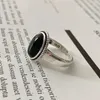 Eheringe Vintage 925 Sterling Silber Damenringe mit ovalem natürlichem Onyx-Schwarzstein, verstellbare Größe, Öffnungstyp 231012