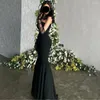 Party Dresses Elegant Long Black Chiffon Muslim Evening Desses With Removable Sleeves Mermaid Sweep Train Pleated Prom For Women