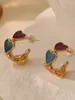 Hoop Earrings French Vintage Colorful Love Dropping Oil With High Quality Simple And Fashionable Light Luxury For Women