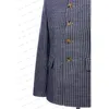 Męskie garnitury męskie garnitur marynarki stojak Lapel Blue Classic Stripe Dwa szt. Spodnie płaszczowe Linen Speisure Business Slim Fit Costume Homme2023