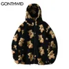 Jaquetas masculinas Gonthwid Fleece Hooded Jackets Streetwear Casual Harajuku Hip Hop Homens Mulheres Moda Urso Impressão Full Zip Casaco Com Capuz Tops Outwear 231011