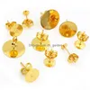 50-100Pcs/Lot Gold Stainless Steel Earring Studs Blank Post Base Pins With Plug Findings Ear Back For Diy Jewelry Making Dhgarden Otsbj