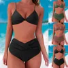 Maillots de bain pour femmes 2023 Split maillot de bain sexy plissé jarretelle solide bikini vacances en bord de mer