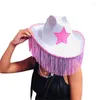 Boinas Mulheres Western Pink Star Cowboy Hat Cowgirl com Tassel Party Classic Cap