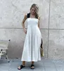 Casual Dresses 2023 Women Sleeveless Strap Linen Mid-calf Dress Summer Striped Female Sundress Vestido