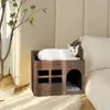 Cat Beds Furniture Durable Wooden Cat Cave Bed Furniture Kitten Sleep Lounge House Bed with Cushion Pad Litter Box for Indoor Cats 231011